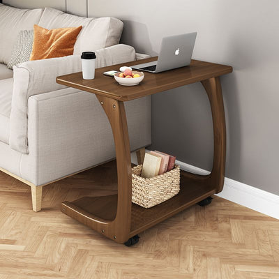 Modern Minimalist Rectangle Rubberwood End Table 2-Tier For Living Room