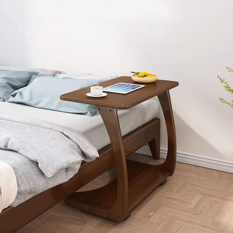 Modern Minimalist Rectangle Rubberwood End Table 2-Tier For Living Room