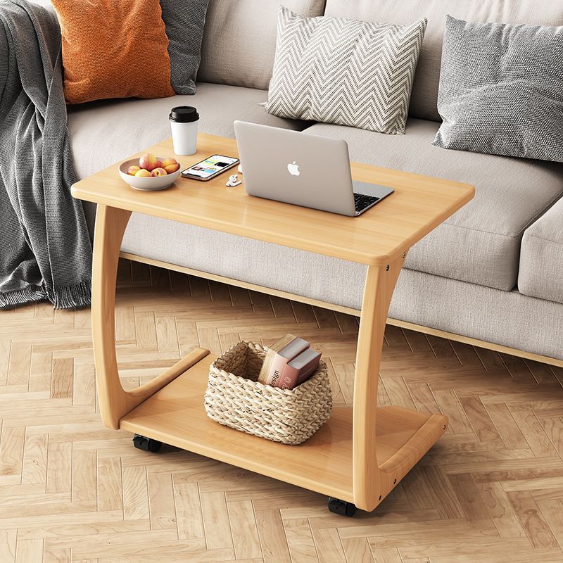 Modern Minimalist Rectangle Rubberwood End Table 2-Tier For Living Room