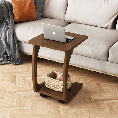 Modern Minimalist Rectangle Rubberwood End Table 2-Tier For Living Room