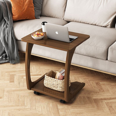 Modern Minimalist Rectangle Rubberwood End Table 2-Tier For Living Room
