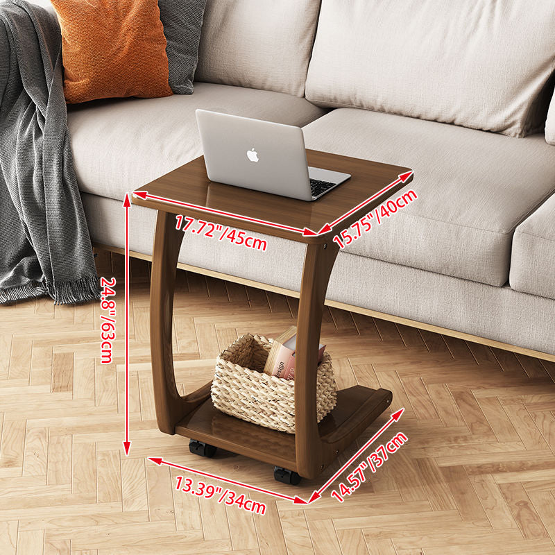 Modern Minimalist Rectangle Rubberwood End Table 2-Tier For Living Room