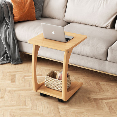 Modern Minimalist Rectangle Rubberwood End Table 2-Tier For Living Room