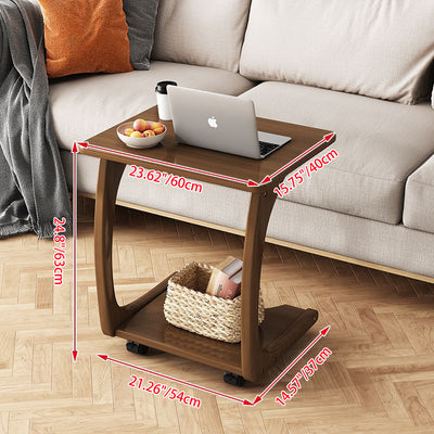 Modern Minimalist Rectangle Rubberwood End Table 2-Tier For Living Room