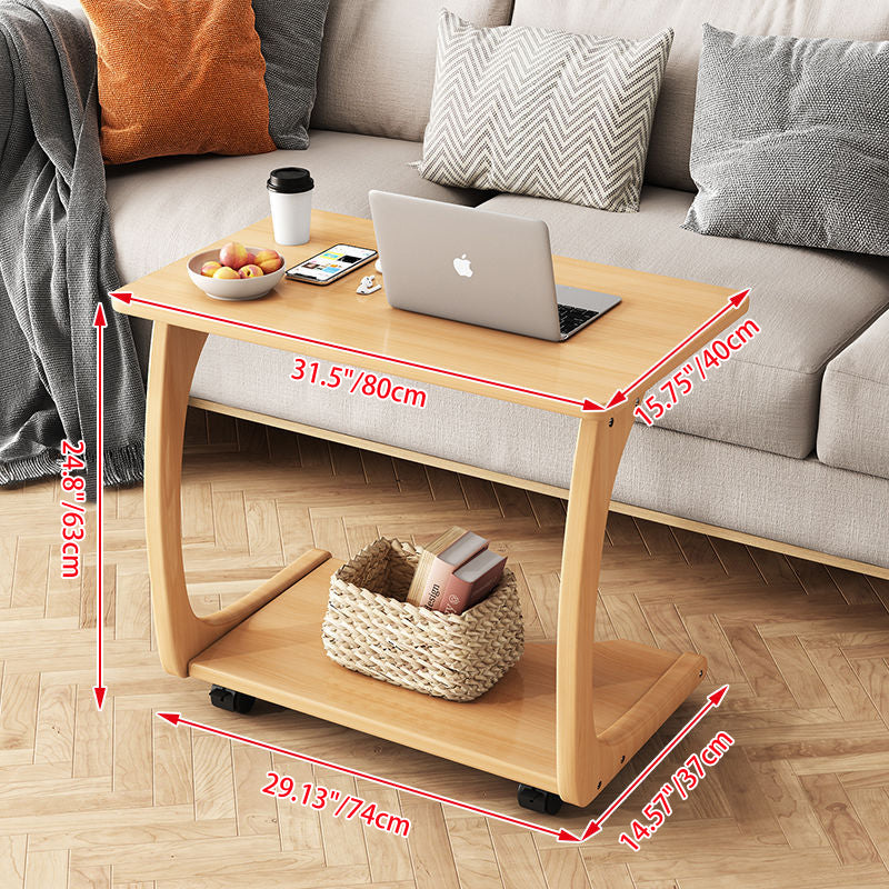 Modern Minimalist Rectangle Rubberwood End Table 2-Tier For Living Room