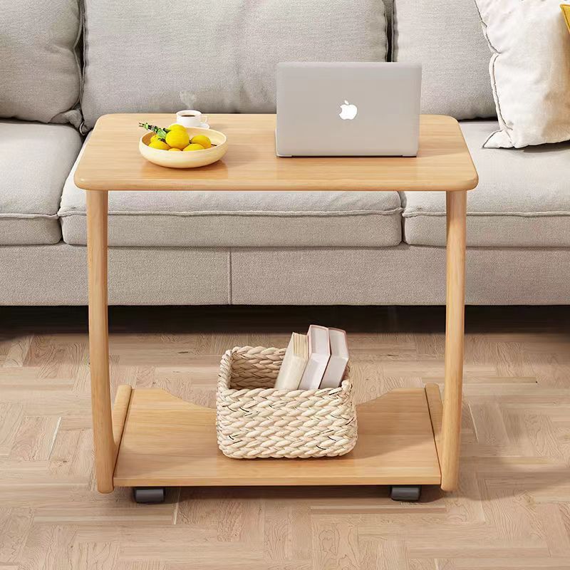 Modern Minimalist Rectangle Rubberwood End Table 2-Tier For Living Room