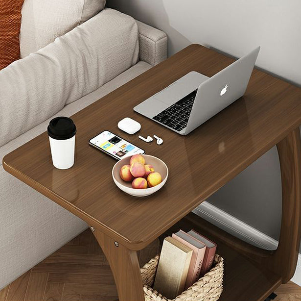 Modern Minimalist Rectangle Rubberwood End Table 2-Tier For Living Room
