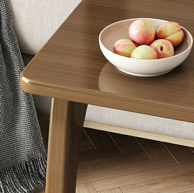 Modern Minimalist Rectangle Rubberwood End Table 2-Tier For Living Room
