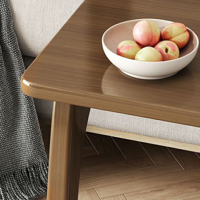 Modern Minimalist Rectangle Rubberwood End Table 2-Tier For Living Room