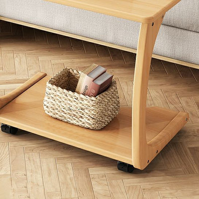 Modern Minimalist Rectangle Rubberwood End Table 2-Tier For Living Room