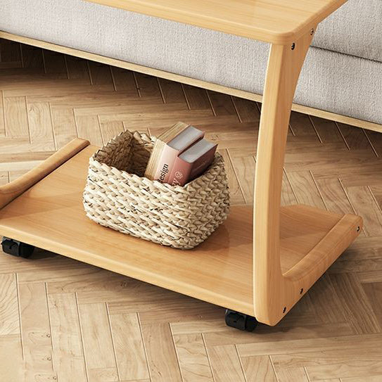 Modern Minimalist Rectangle Rubberwood End Table 2-Tier For Living Room