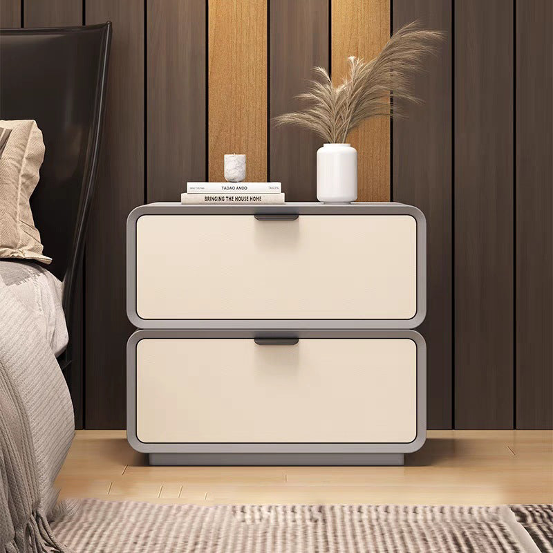 Modern Luxury Rectangle Cat Scratch Leather Pine Wood Fiberboard Nightstand 2-Drawer For Bedroom