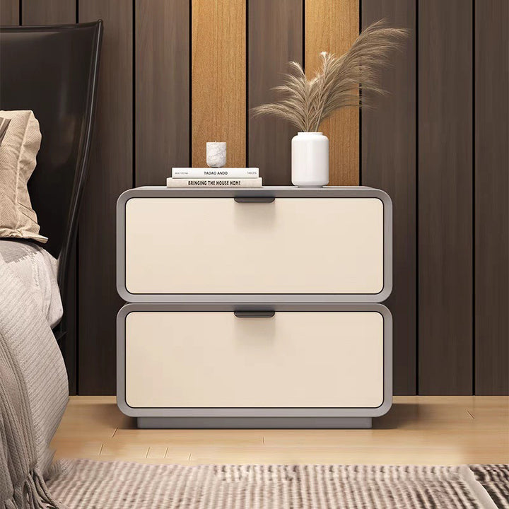 Modern Luxury Rectangle Cat Scratch Leather Pine Wood Fiberboard Nightstand 2-Drawer For Bedroom