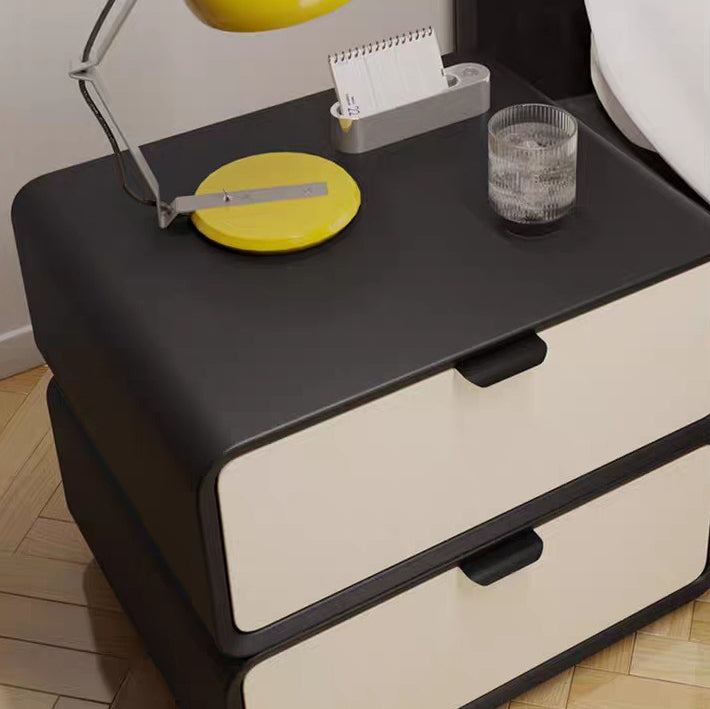 Modern Luxury Rectangle Cat Scratch Leather Pine Wood Fiberboard Nightstand 2-Drawer For Bedroom