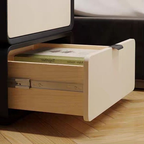 Modern Luxury Rectangle Cat Scratch Leather Pine Wood Fiberboard Nightstand 2-Drawer For Bedroom