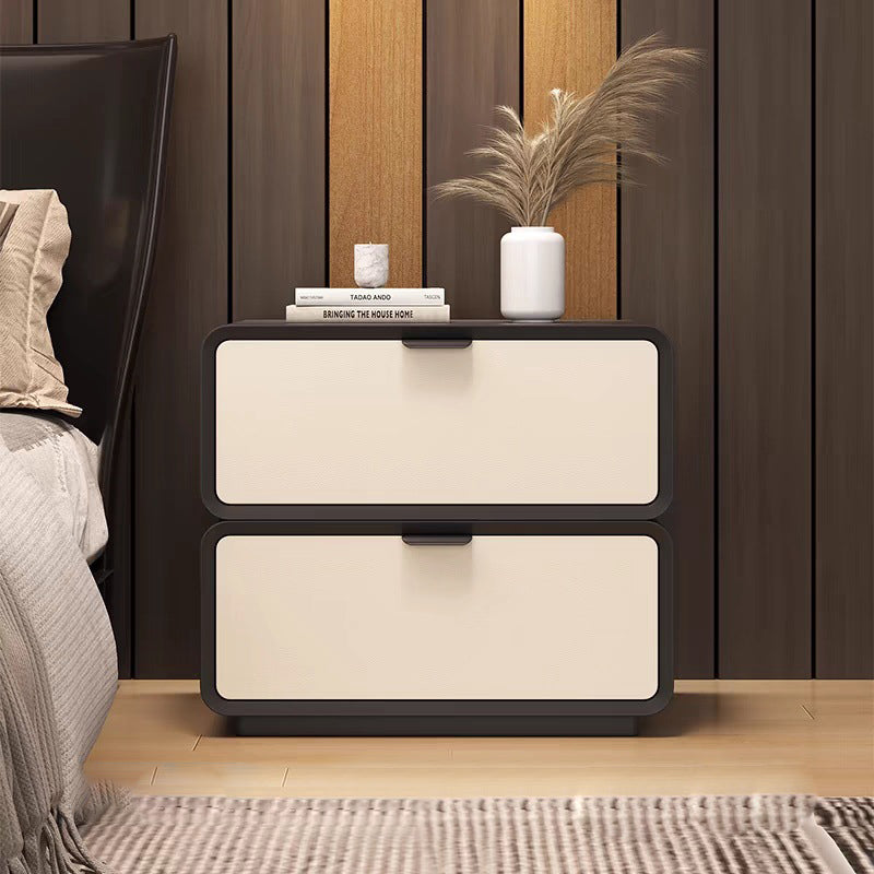 Modern Luxury Rectangle Cat Scratch Leather Pine Wood Fiberboard Nightstand 2-Drawer For Bedroom