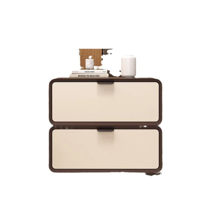 Modern Luxury Rectangle Cat Scratch Leather Pine Wood Fiberboard Nightstand 2-Drawer For Bedroom