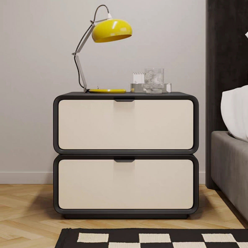 Modern Luxury Rectangle Cat Scratch Leather Pine Wood Fiberboard Nightstand 2-Drawer For Bedroom