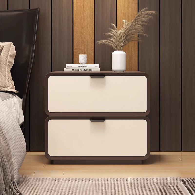 Modern Luxury Rectangle Cat Scratch Leather Pine Wood Fiberboard Nightstand 2-Drawer For Bedroom