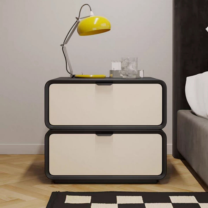 Modern Luxury Rectangle Cat Scratch Leather Pine Wood Fiberboard Nightstand 2-Drawer For Bedroom