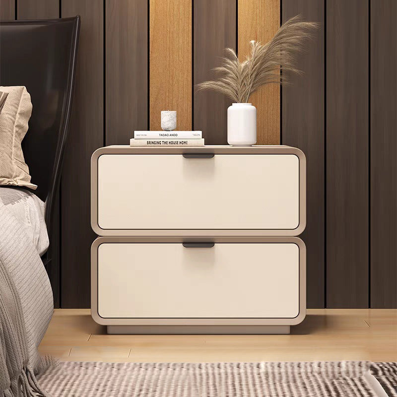 Modern Luxury Rectangle Cat Scratch Leather Pine Wood Fiberboard Nightstand 2-Drawer For Bedroom