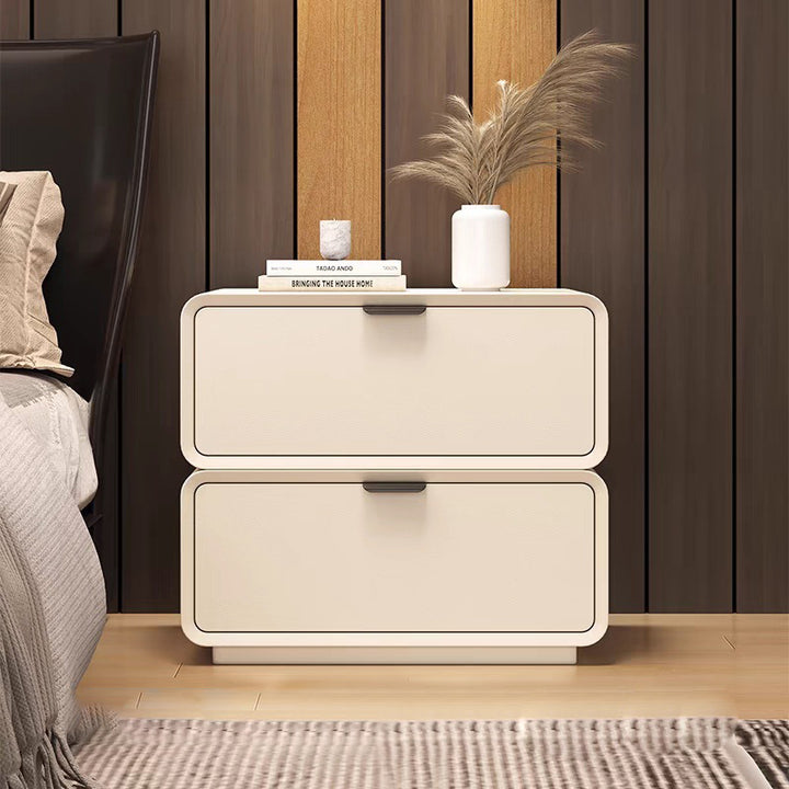 Modern Luxury Rectangle Cat Scratch Leather Pine Wood Fiberboard Nightstand 2-Drawer For Bedroom