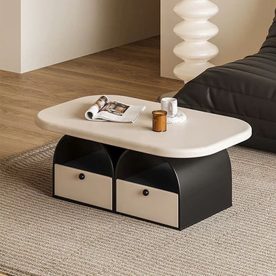Contemporary Simplicity Rectangle Solid Wood Multi-layer Board Coffee Table 2-Drawer For Living Room