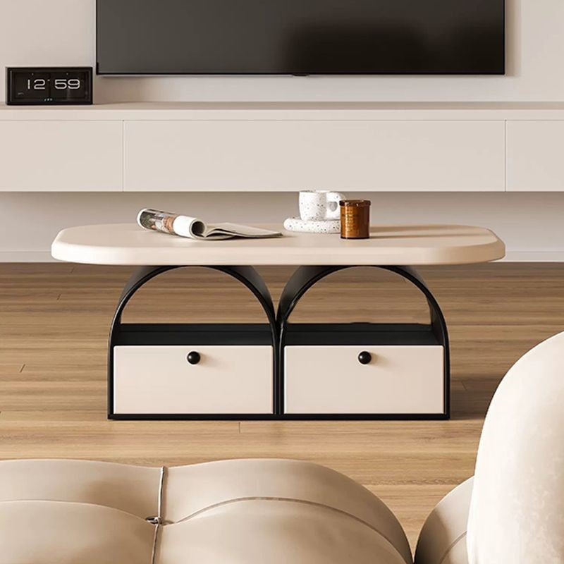 Contemporary Simplicity Rectangle Solid Wood Multi-layer Board Coffee Table 2-Drawer For Living Room