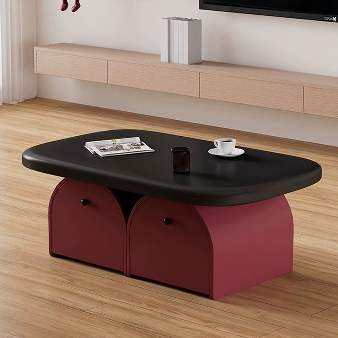 Contemporary Simplicity Rectangle Solid Wood Multi-layer Board Coffee Table 2-Drawer For Living Room