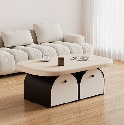 Contemporary Simplicity Rectangle Solid Wood Multi-layer Board Coffee Table 2-Drawer For Living Room
