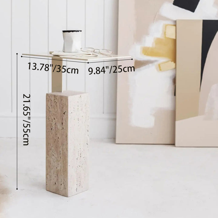 Mesa Auxiliar Cuadrada Creativa Contemporánea de Acero al Carbono y Travertino de 1 Nivel para Sala de Estar 