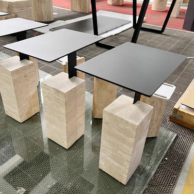 Contemporary Creative Square Carbon Steel Travertine Side Table 1-Tier For Living Room