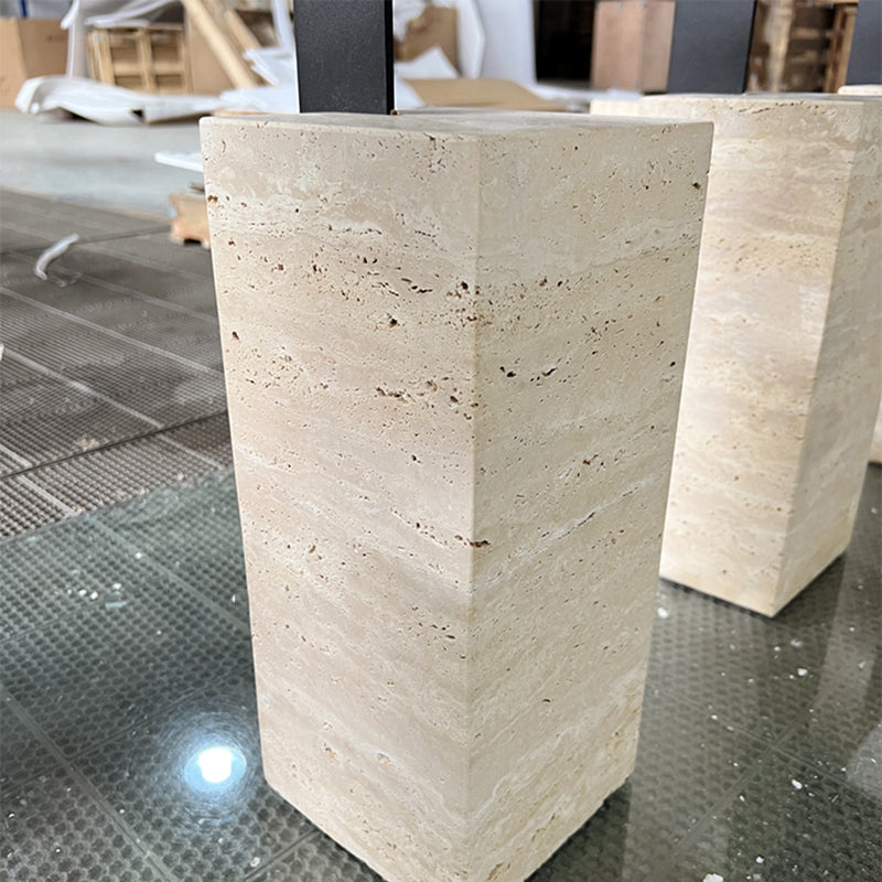 Contemporary Creative Square Carbon Steel Travertine Side Table 1-Tier For Living Room