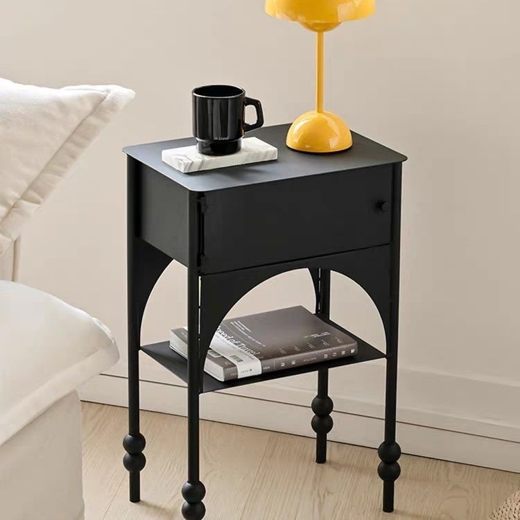 Modern Minimalist Rectangle Iron Nightstand 1-Cabinet For Bedroom