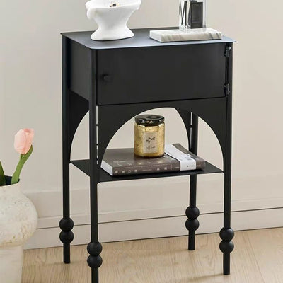 Modern Minimalist Rectangle Iron Nightstand 1-Cabinet For Bedroom