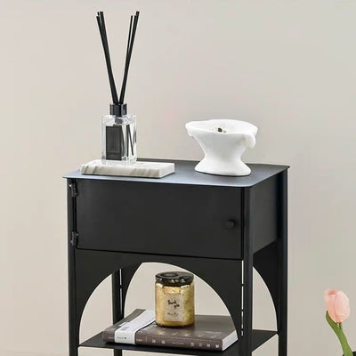 Modern Minimalist Rectangle Iron Nightstand 1-Cabinet For Bedroom