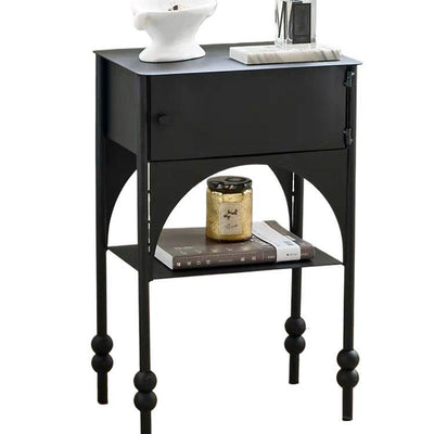 Modern Minimalist Rectangle Iron Nightstand 1-Cabinet For Bedroom