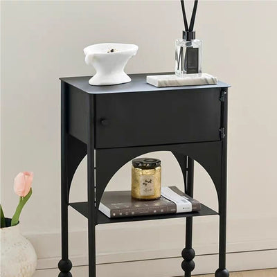 Modern Minimalist Rectangle Iron Nightstand 1-Cabinet For Bedroom
