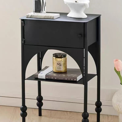Modern Minimalist Rectangle Iron Nightstand 1-Cabinet For Bedroom