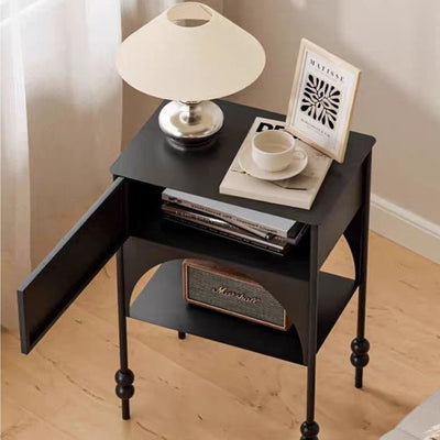 Modern Minimalist Rectangle Iron Nightstand 1-Cabinet For Bedroom
