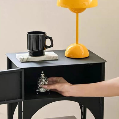 Modern Minimalist Rectangle Iron Nightstand 1-Cabinet For Bedroom