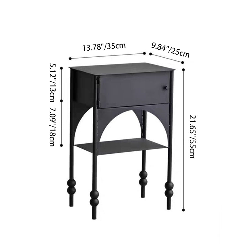 Modern Minimalist Rectangle Iron Nightstand 1-Cabinet For Bedroom