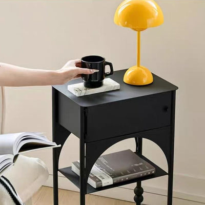 Modern Minimalist Rectangle Iron Nightstand 1-Cabinet For Bedroom
