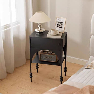 Modern Minimalist Rectangle Iron Nightstand 1-Cabinet For Bedroom