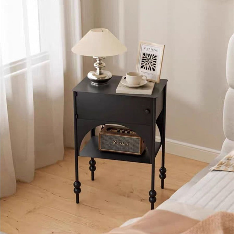 Modern Minimalist Rectangle Iron Nightstand 1-Cabinet For Bedroom