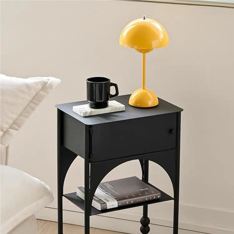 Modern Minimalist Rectangle Iron Nightstand 1-Cabinet For Bedroom