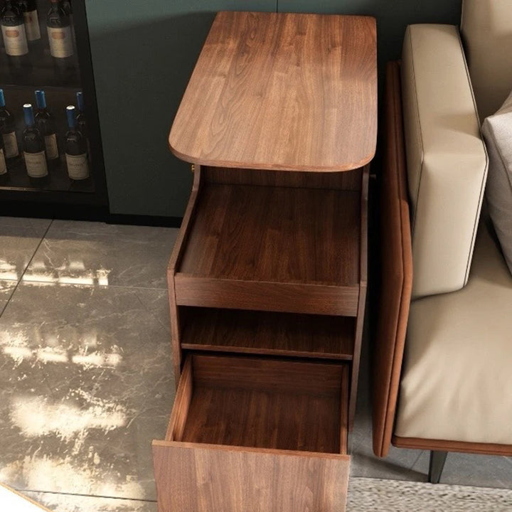 Mesa auxiliar giratoria contemporánea retro de rectángulo de plástico tejido con tablero ecológico de madera maciza con 1 gabinete para sala de estar 