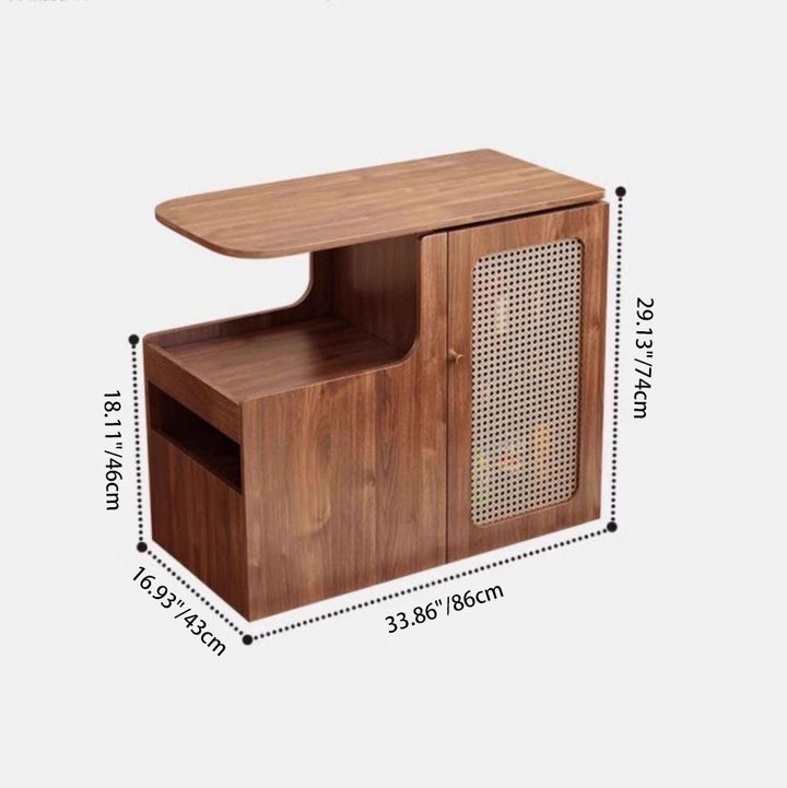 Mesa auxiliar giratoria contemporánea retro de rectángulo de plástico tejido con tablero ecológico de madera maciza con 1 gabinete para sala de estar 