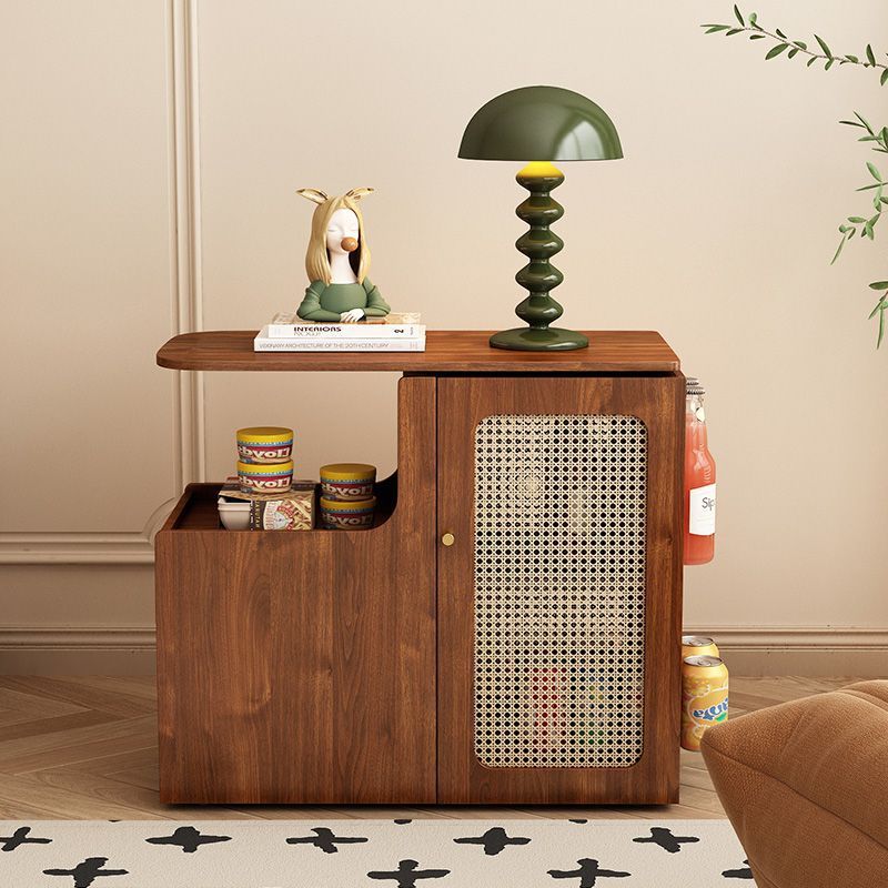 Contemporary Retro Rectangle Plastic Weaving Solid Wood Eco-board Movable Swivel End Table 1-Cabinet For Living Room