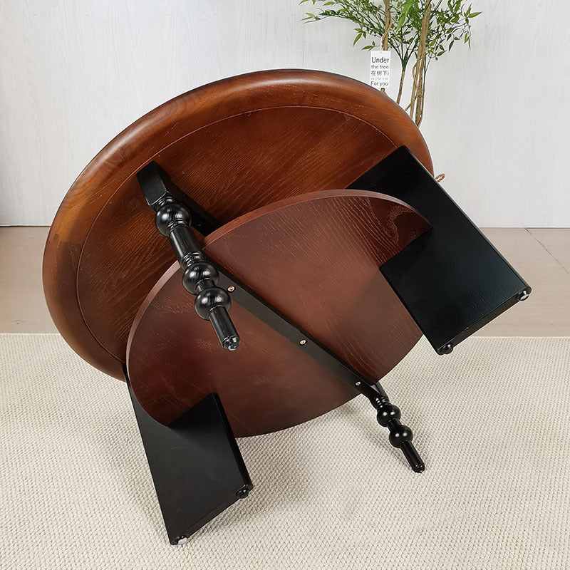 Traditional Vintage Round Rubberwood Coffee Table 2-Tier For Living Room